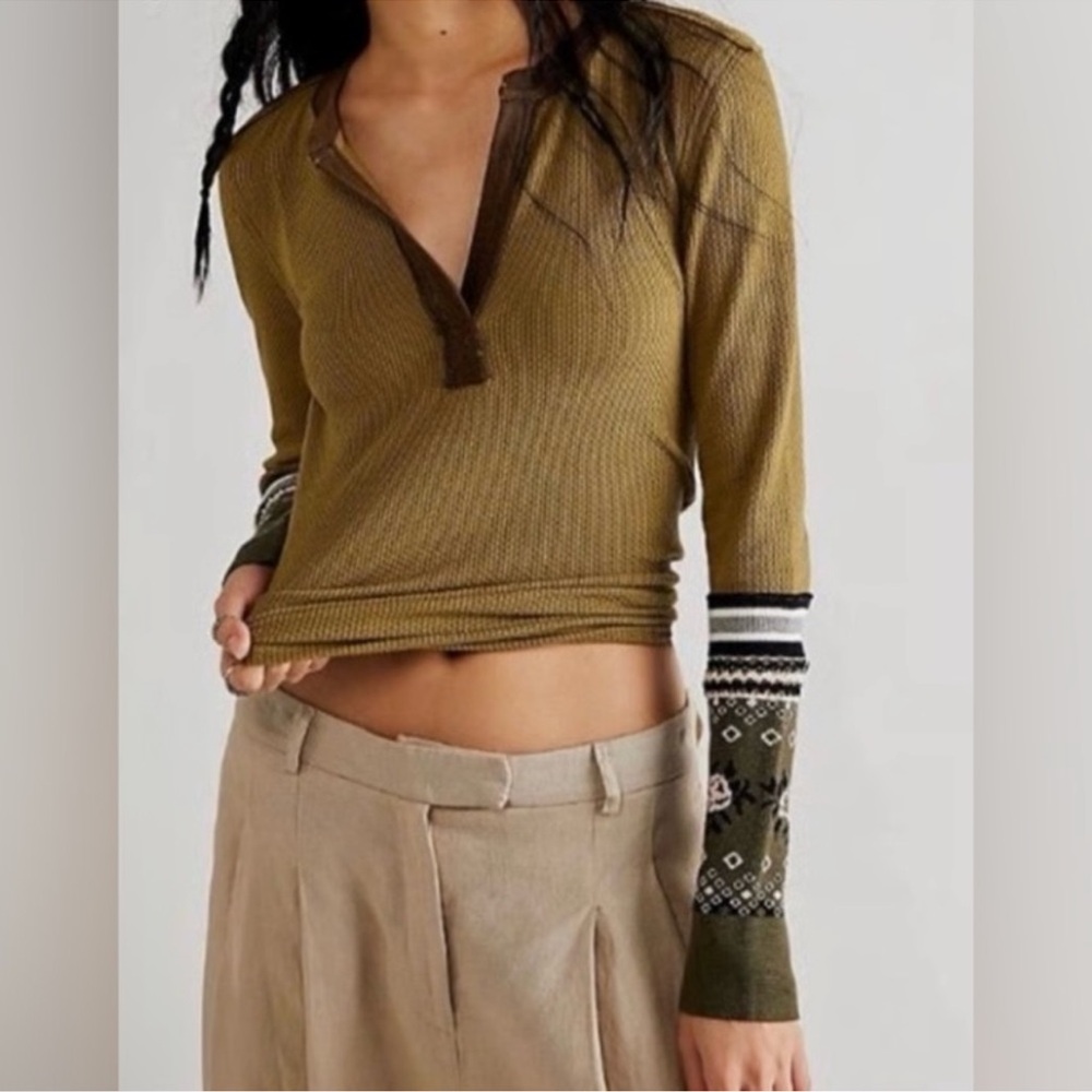 FREE PEOPLE MIKAH  THERMAL long-sleeved  top